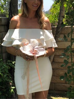 by the way. White Off-Shoulder Ruffle Mini Dress